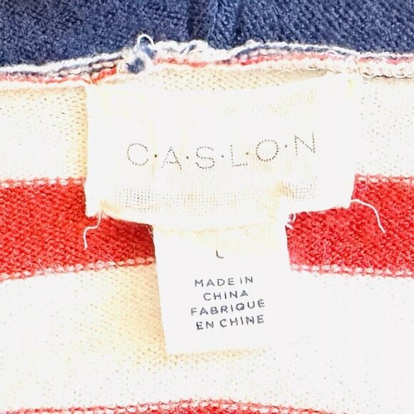 CASLON Women Long Sleeve Pullover V-Neck Hooded Striped Knitted Sweater Sz Large - Picture 11 of 12